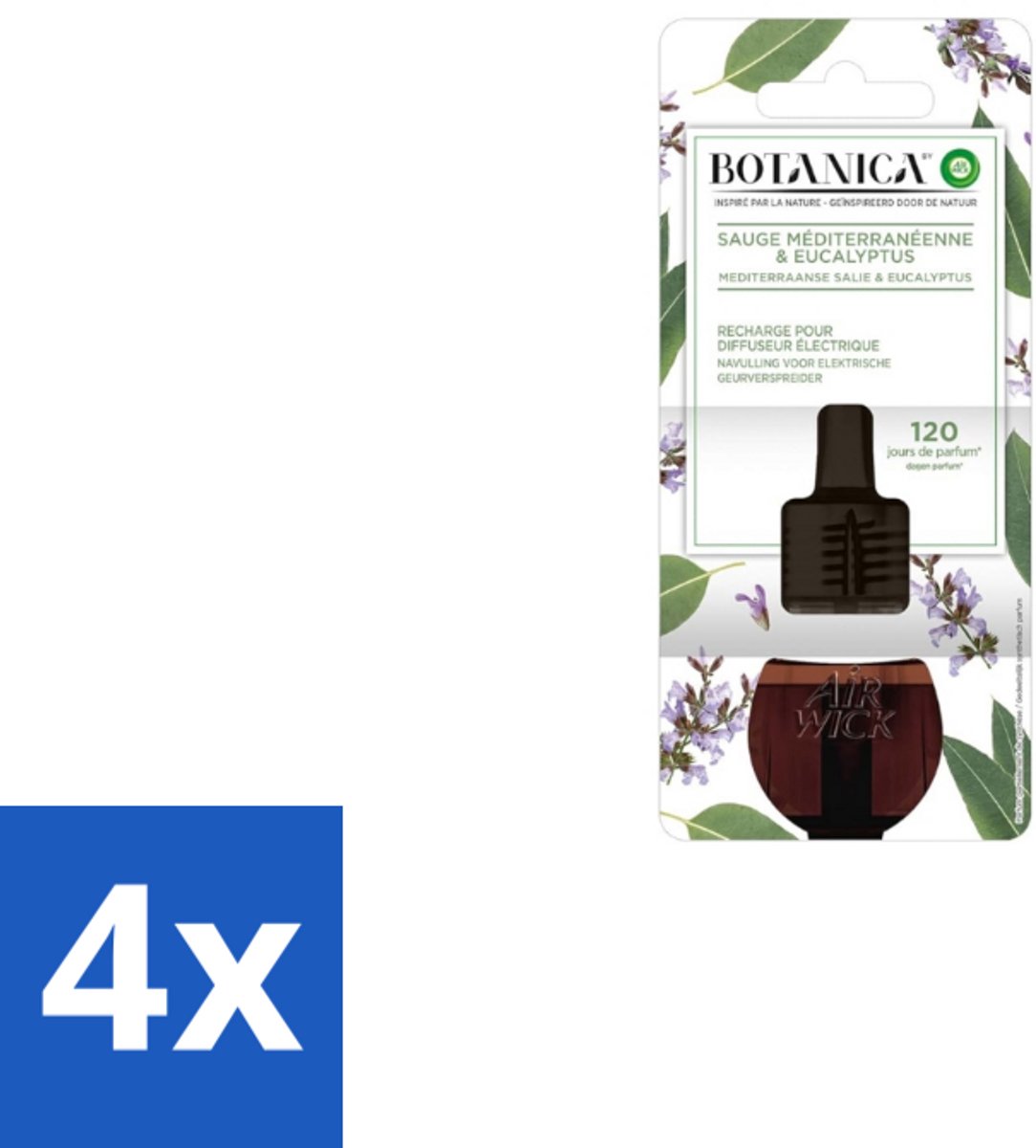 Air Wick – Navulling – Botanica Mediterrane Salie & Eucalyptus – 19 ml - Voordeelverpakking - 4 stuks