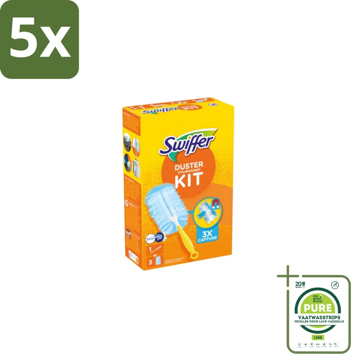5 x Swiffer – Starterkit + 3 Navullingen – Met Febreze - Grootverpakking - Stofvrij Maken - Stof Opvangen - Stofdoek Vervangen - Stof Opvangen Zonder Opwaaien - Stof Opvangen In Hoeken