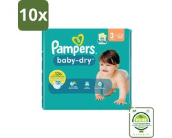 10 x Pampers – Luiers – Baby-Dry Maat 3 (6-10 kg) – 34 Luiers - Grootverpakking - Babyluier - Babydouche - Droge Luier - Luier Voor Baby - Luier 3 Kg