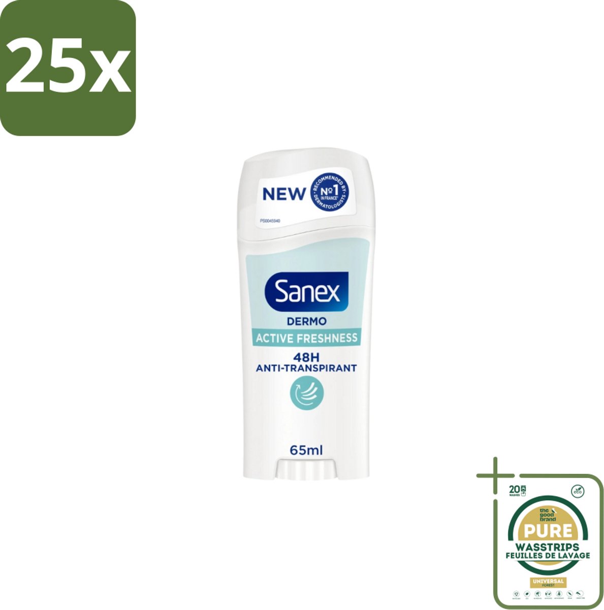 25 x Sanex – Deodorant Stick – Dermo Active Freshness – 65 ml - Grootverpakking - Deodorantstick - Frisheid - Huidbescherming - Zachte Textuur - Langdurige Frisheid