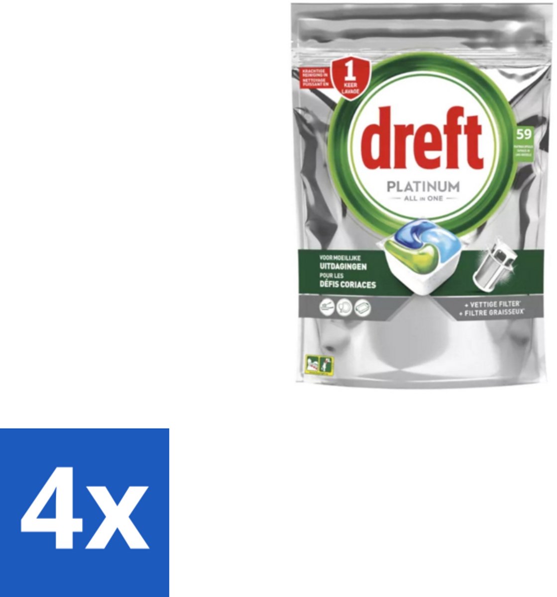 Dreft – Vaatwastabletten – Platinum All-in-One Original – 59 Tabletten - Voordeelverpakking - 4 stuks