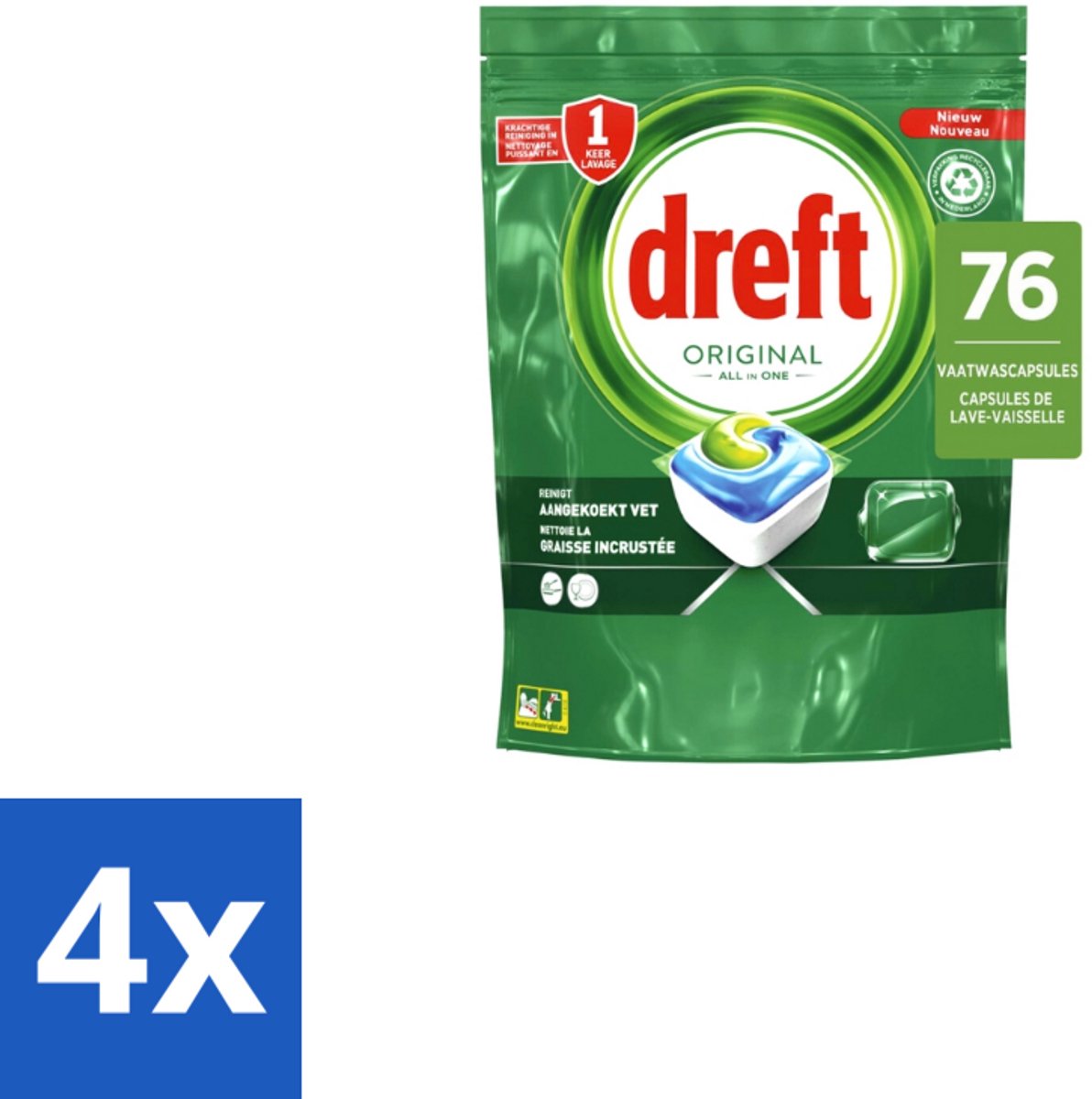 Dreft – Vaatwascapsules – Original All-in-One – 76 Capsules - Voordeelverpakking - 4 stuks