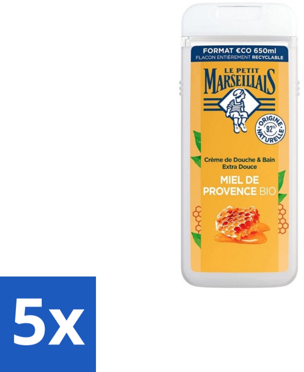 5 x Le Petit Marseillais – Douche & Bad – Honing – 650 ml - Douche En Bad - Honing - Huid Verzorging - Schuim - Zachte Huid