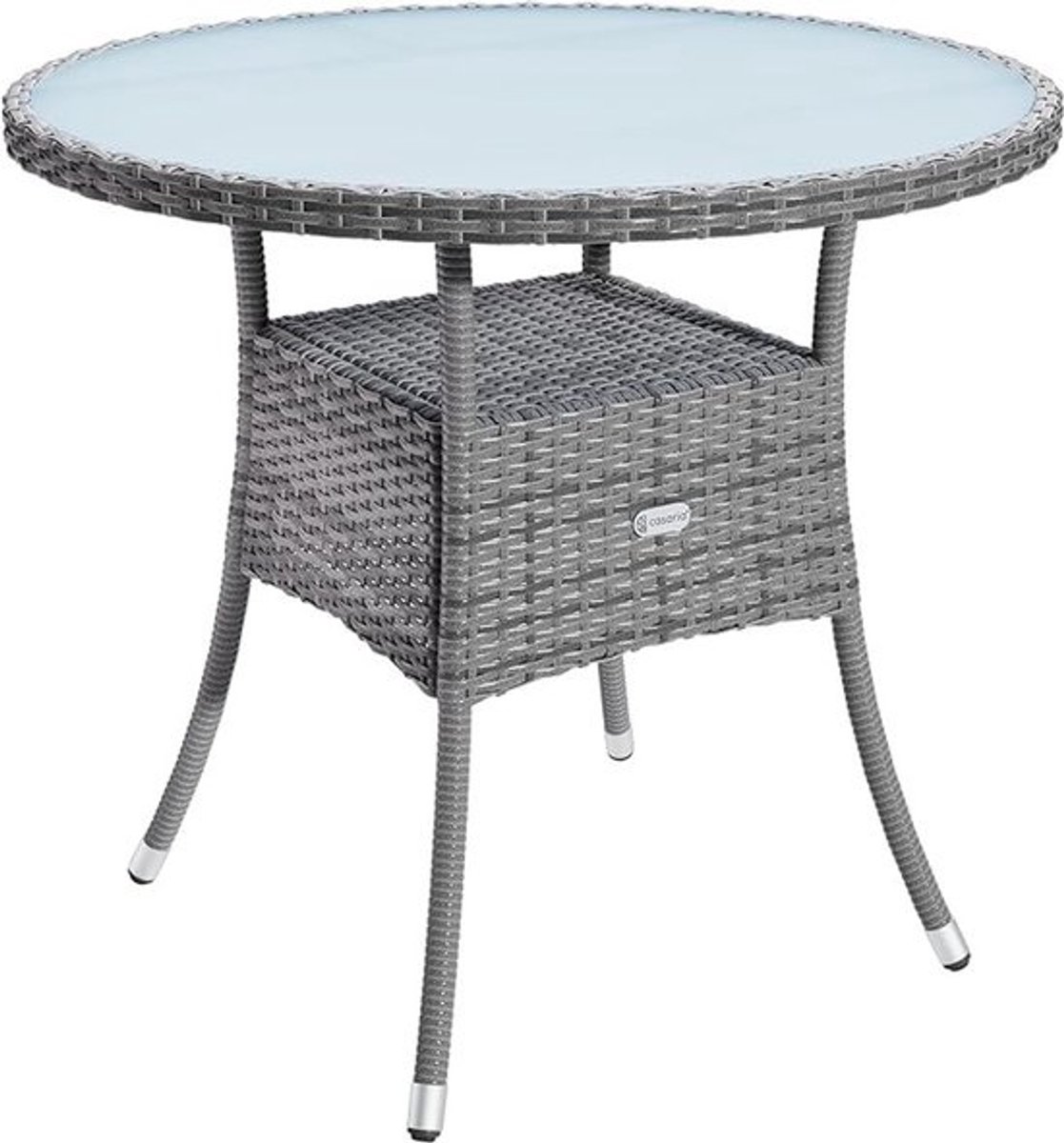 Ronde Poly Rattan Tuintafel met Glazen Blad 60x74cm - Weerbestendig