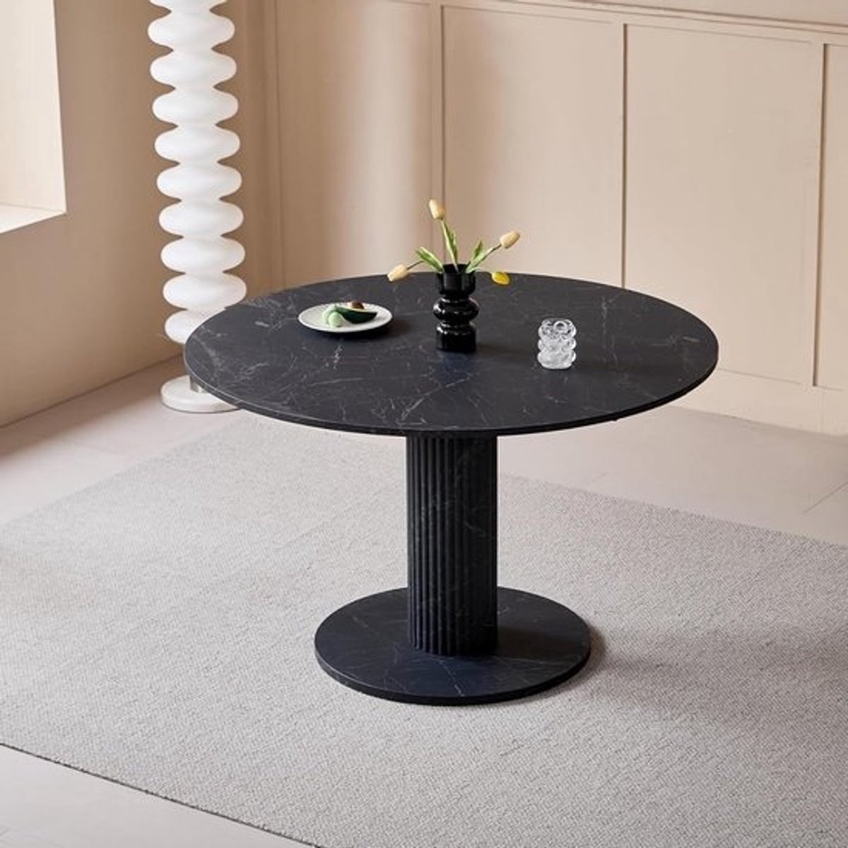 Moderne ronde eettafel van MDF met marmerlook voor keuken en woonkamer
