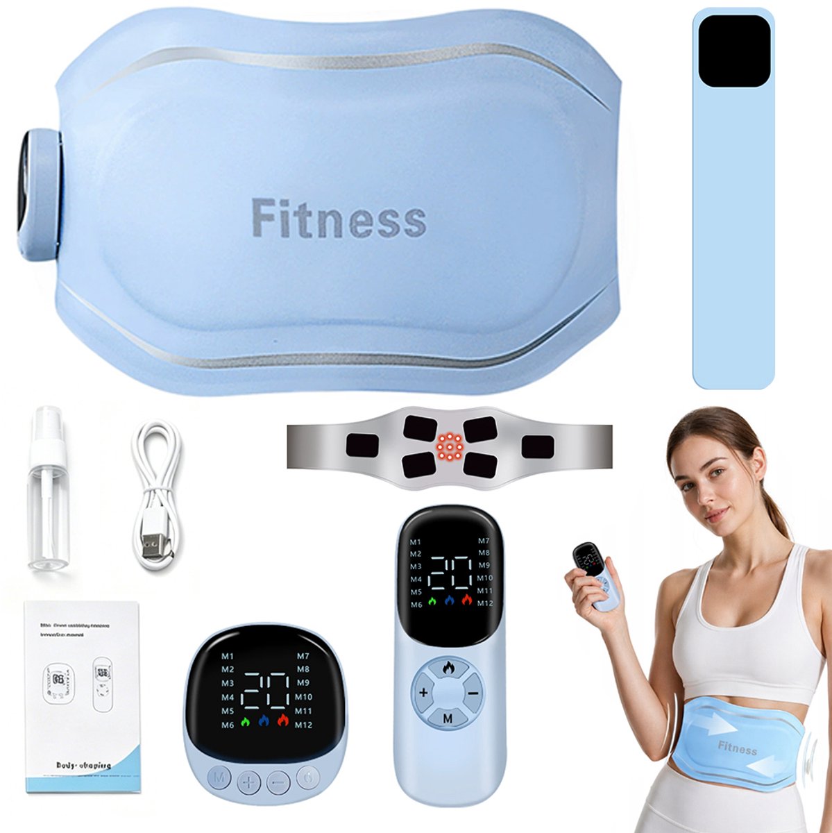 Taillemassageapparaat - Massageband voor de taille - Met verwarmings- en roodlichtfunctie – Pijnverlichting – Vetreductie en vormgeving - 20 standen – 12 standen - Geschikt voor taille, buik en benen – 102*16,5 cm - 2500 mAh batterij - Blauw