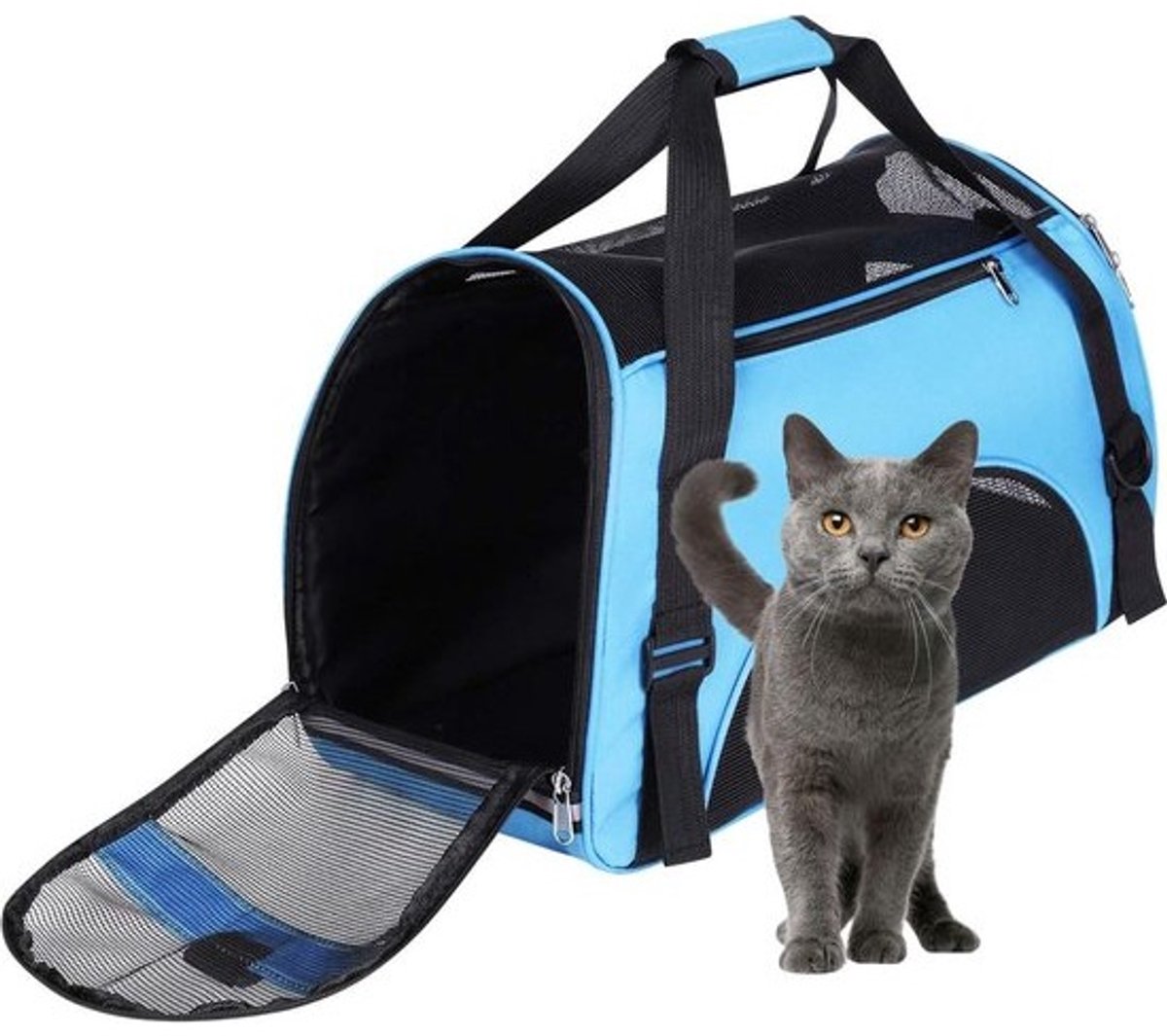 Ademende mesh hondentas - opvouwbare kattentransportbox - wasbare hondendraagtas - verstelbare schouderriem - voor kleine dieren - afneembare transporttas - honden katten puppy's