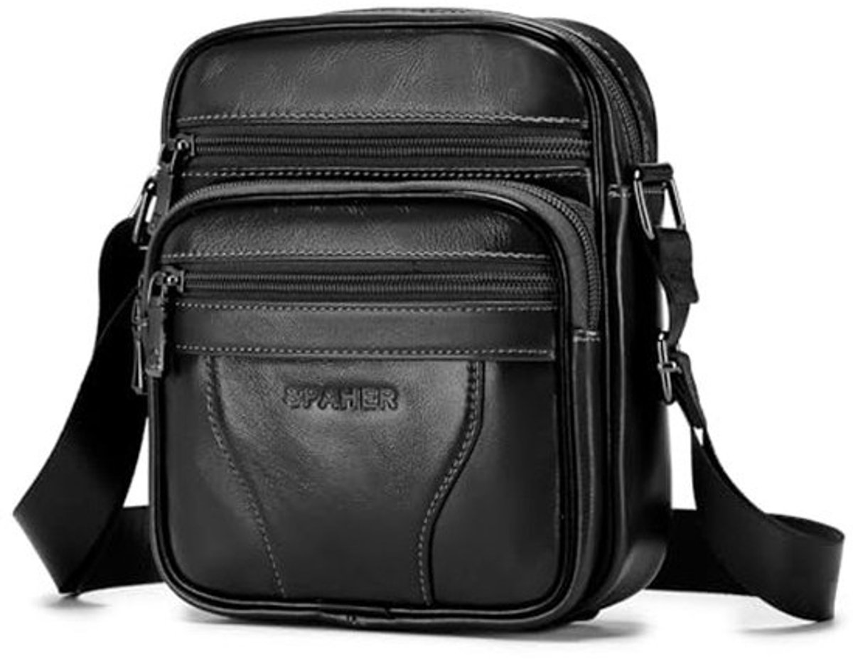 Grote Heren Leren Schoudertas - Business Sling Bag voor Tablet en Smartphone