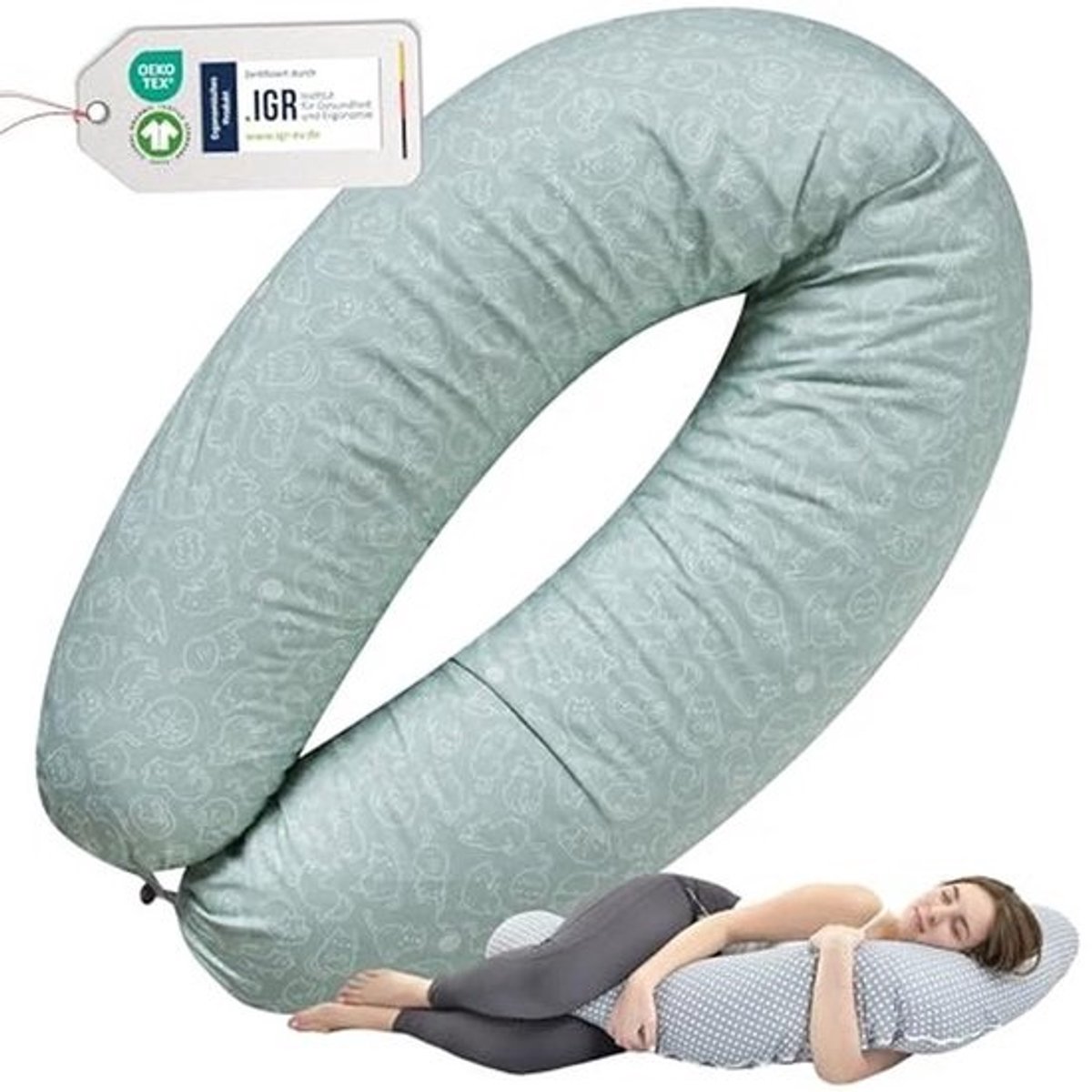 Ergonomisch zwangerschapskussen 190 x 30 cm, zijslaper kussen, comfortabele kussen voor volwassenen, baby kussen met katoen hoes