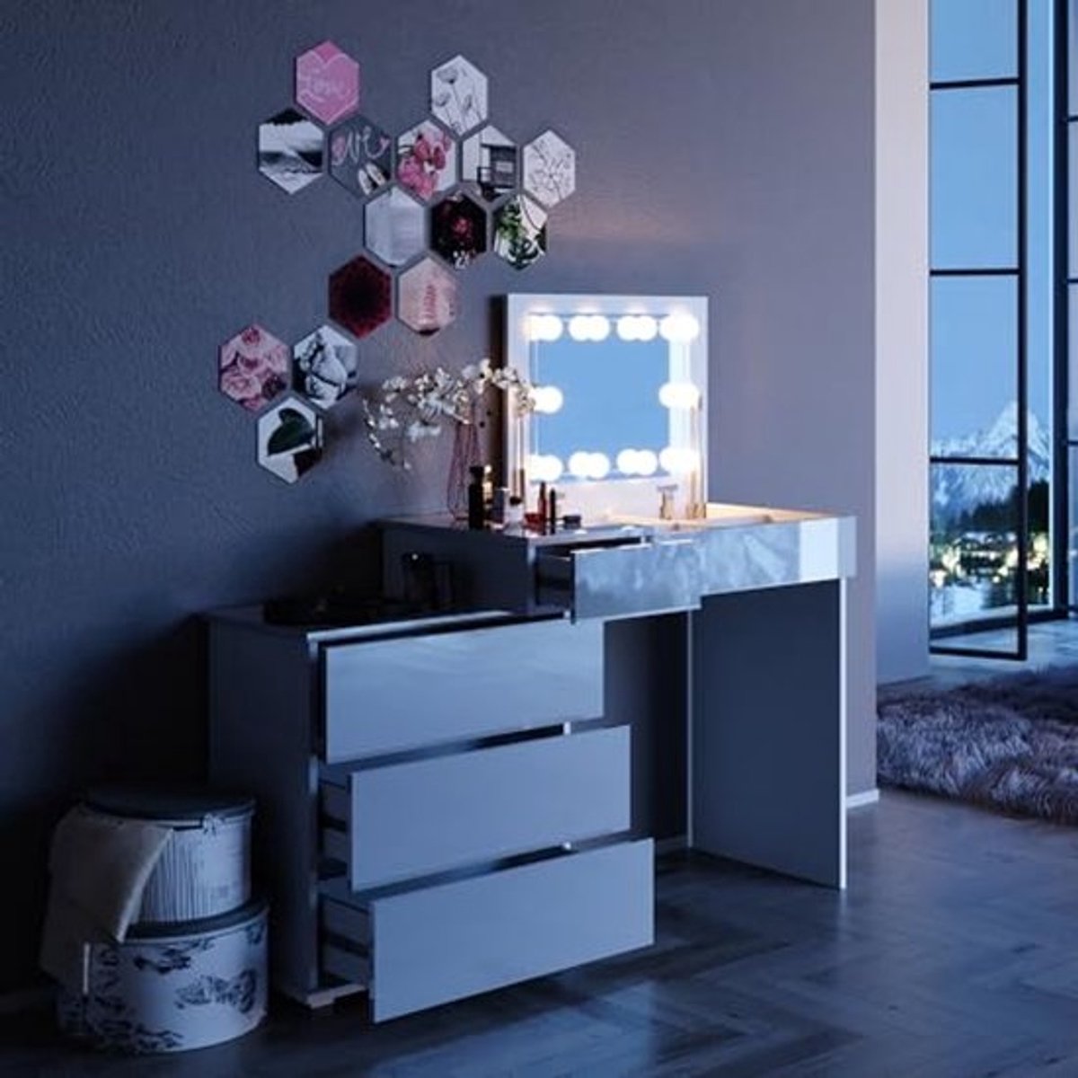 Moderne make-uptafel met LED verlichting - Wit - 117 cm