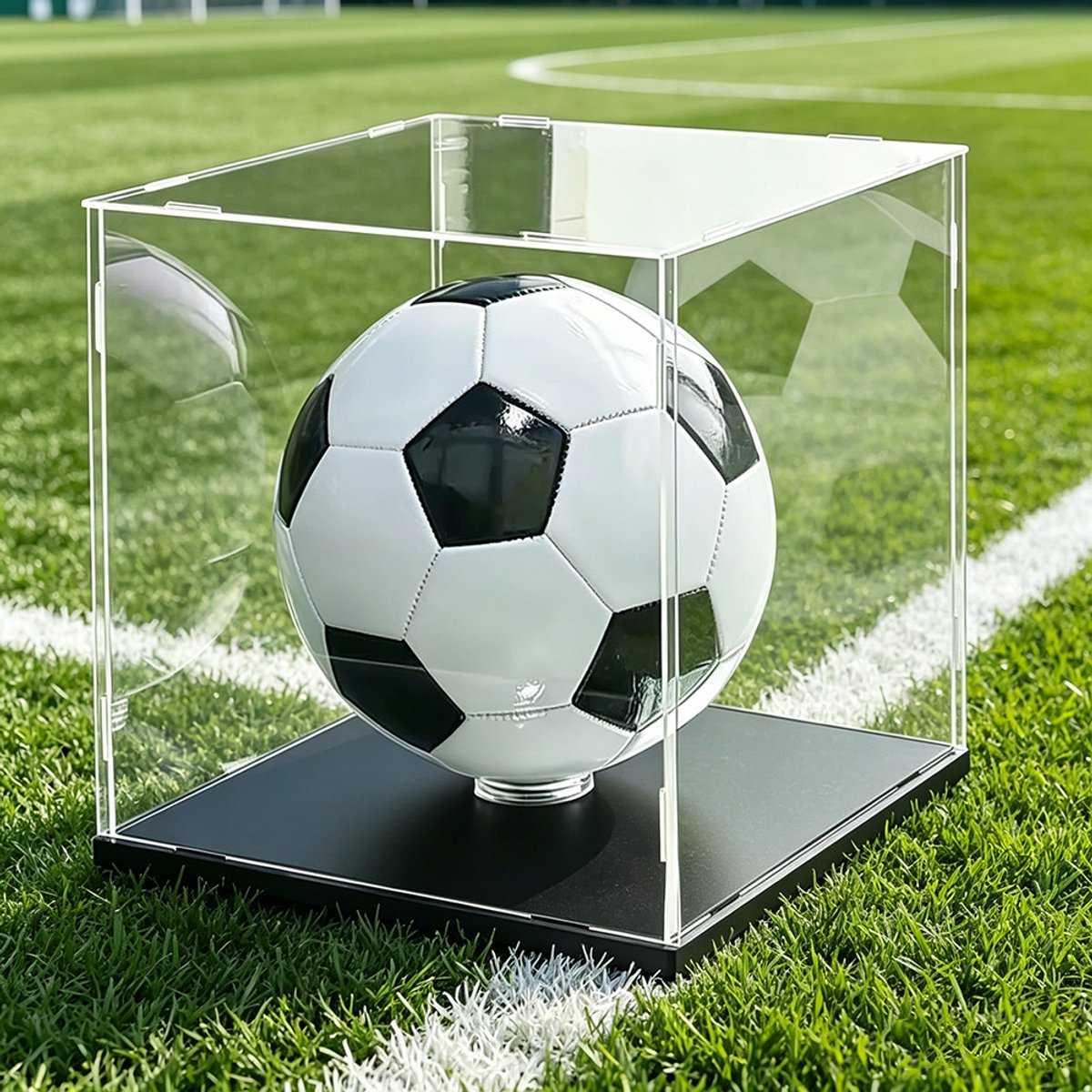 Acryl Displaydoos Voor Voetbal - Acryl Displaydoos - Vitrinekast Met Zwarte Acryl Voet - Geschikt Voor Voetbal Hockey En Volleybal