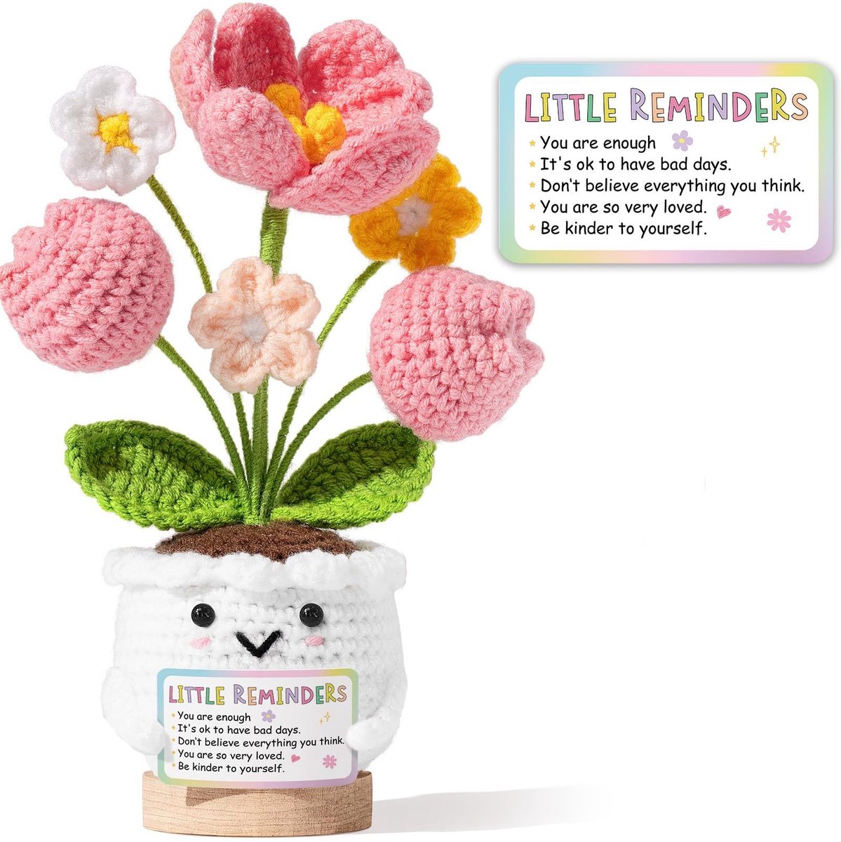 Namajunas - Handgemaakte gebreide tulpenpop - Zacht en troostend design - Je bent goed zoals je bent - Gehaakte bloemetje met pot - Gehaakte tulp - Een hartelijk cadeautje voor afscheid of verjaardag, voor collega's, leraren, vrienden of moeders
