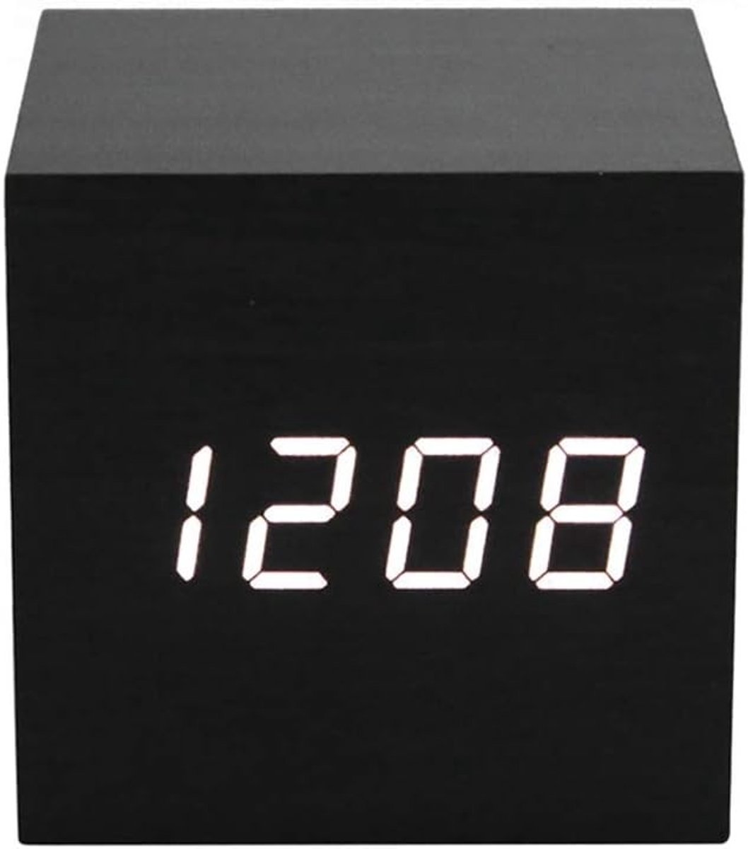 Digitale Houten Alarmklok met LED Tijd, Kalender en Temperatuurweergave - Geluidsgestuurd, Oplaadbaar via USB of Batterij, Ideaal voor Thuis en Kantoor