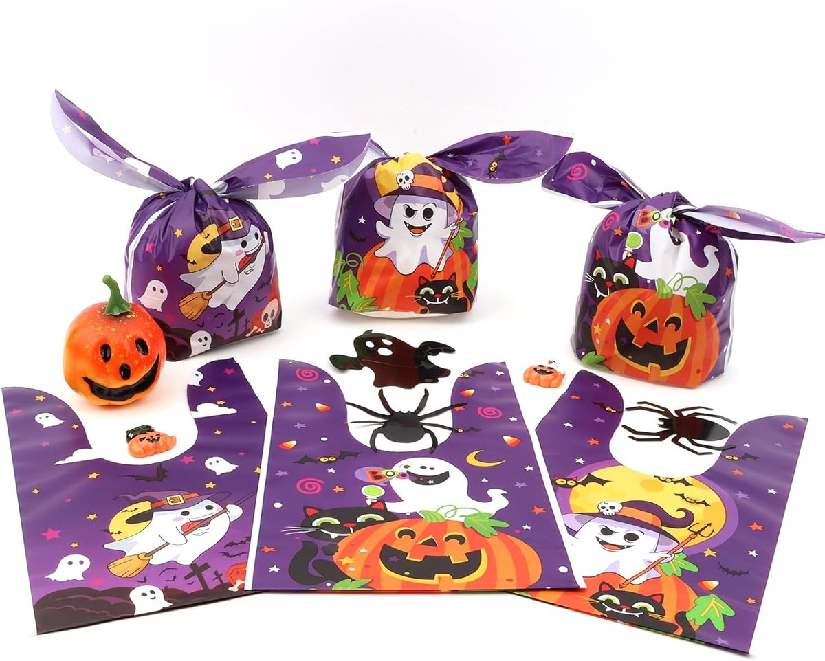 Halloween snoepzakjes - 100 stuks - Halloween cadeauzakjes - Snoepzakjes - Kindercadeauzakjes - Halloween cadeauzakjes - Koekjeszakjes - Geschikt voor Halloween en feestdagen – 3 Stijlen – Mix verpakking - A