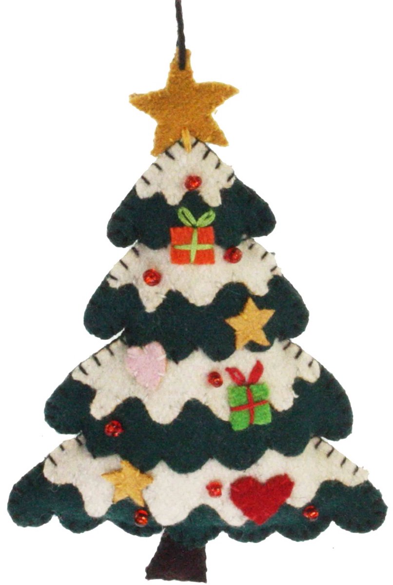 Kerstboom wit/ groen, vilt 7x1,5x10,5cm