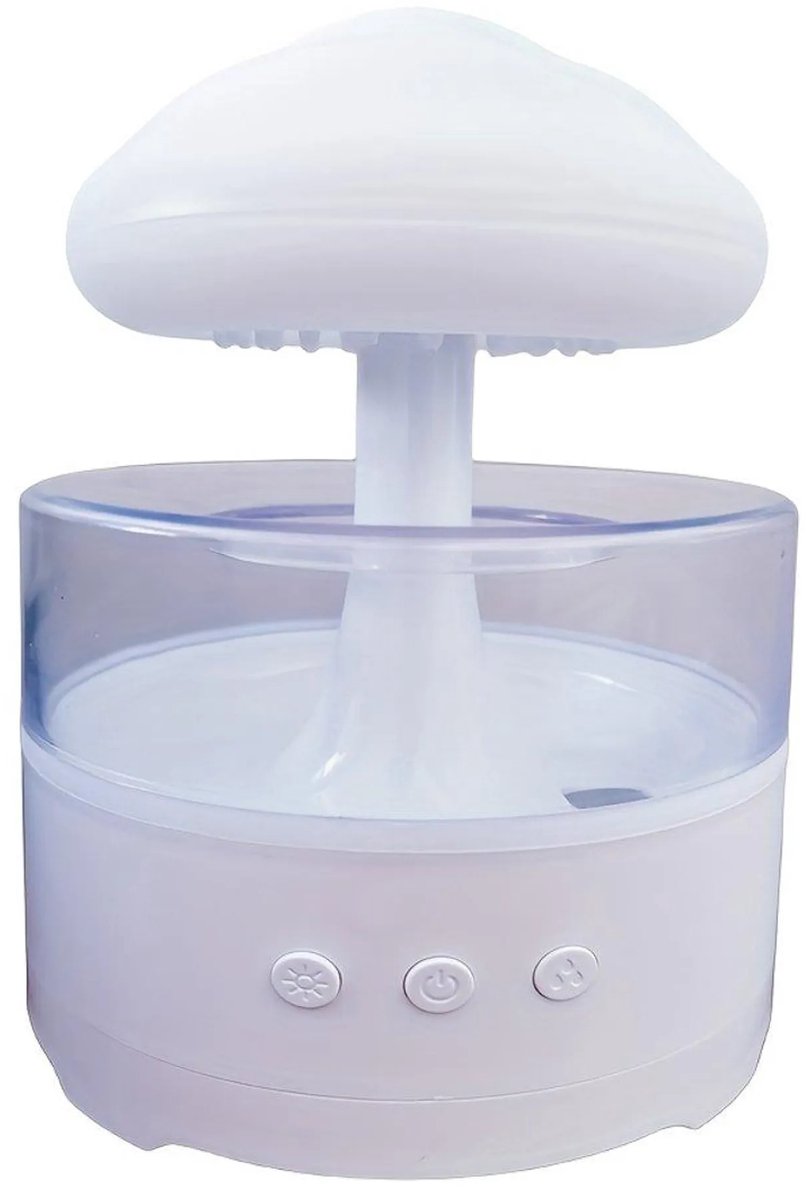 casalora - Regenwolk aromadiffuser - Paddenstoelvormig nachtlampje - Luchtbevochtiger Aromadiffusers - Met 7 Licht-opties & Afstandsbediening - Met Geluidseffect van gesimuleerde waterdruppels - Werkt via USB (wit)