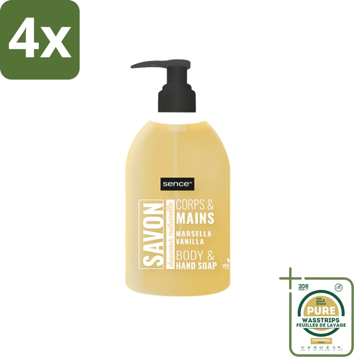 Sence - La Maison Du Savon De Marseille - Handzeep - Vanille - Hygiënisch - 500 ml - Voordeelverpakking - 4 stuks - Vanille - Hygiëne