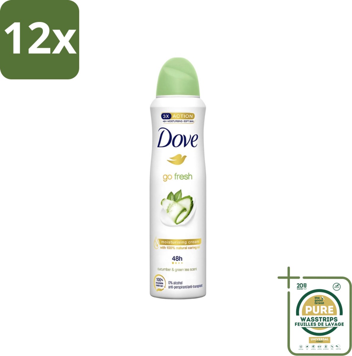 Dove - Deodorant - Go Fresh Cucumber & Green Tea - Frisse en kalmerende geur - 250 ml - Voordeelverpakking - 12 stuks - Fris Geur - Zweetbescherming