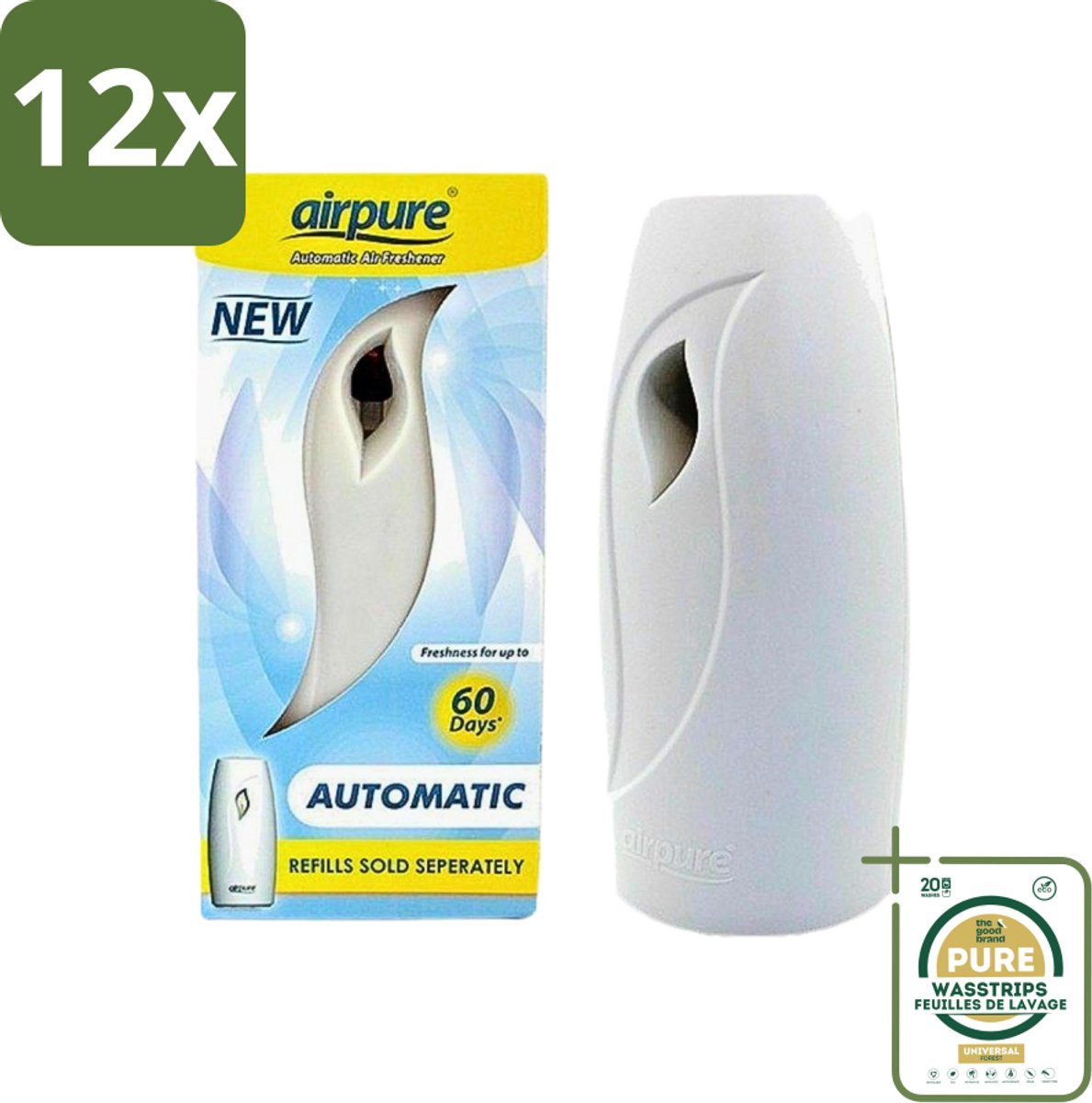 Airpure - Luchtverfrisser - Freshmatic - Automatische Luchtverfrisser - Continue Geurverspreiding - 1 Luchtverfrisser - Voordeelverpakking - 12 stuks - Geur dispenser - Luchtverfrisser