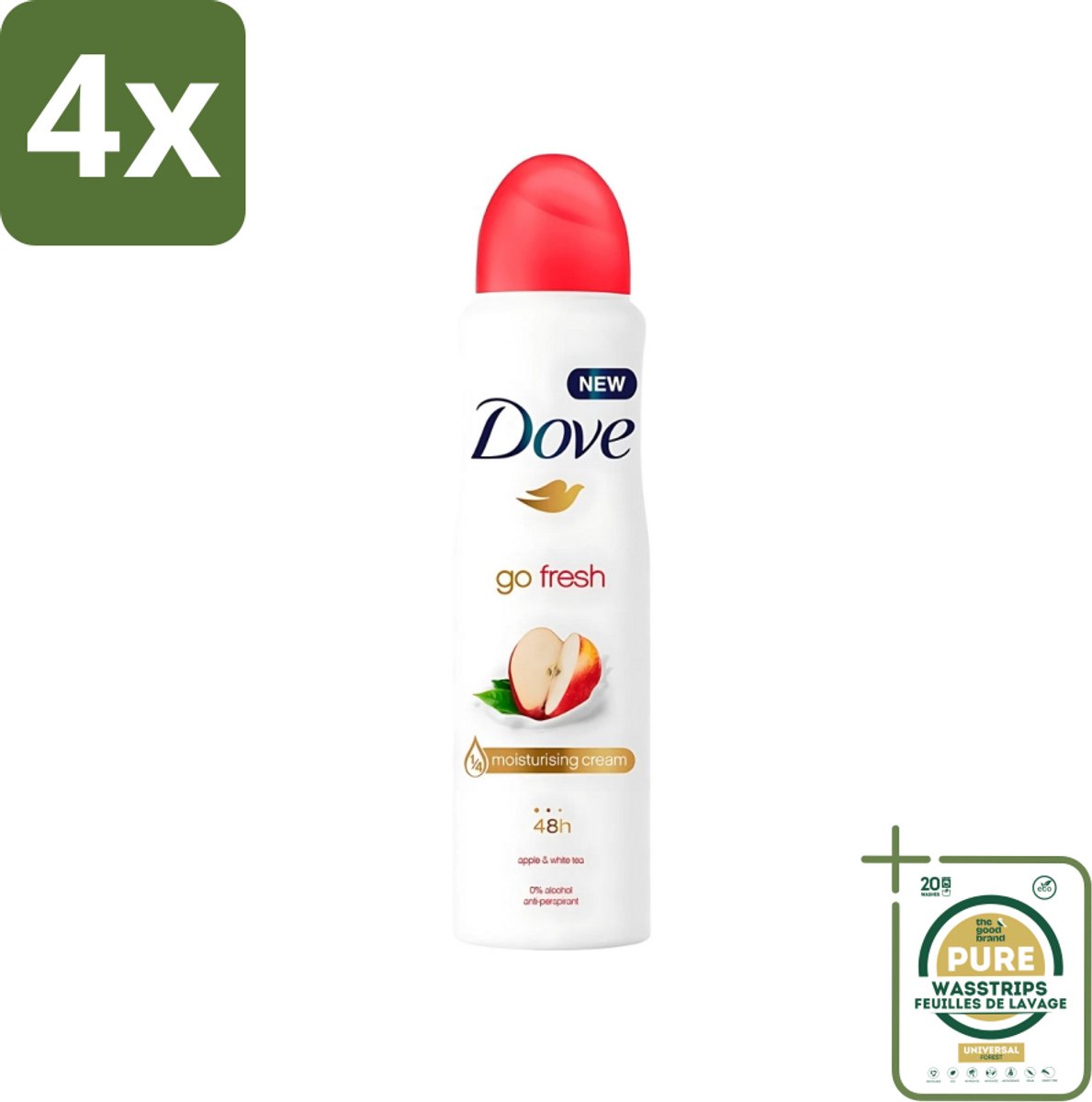 Dove - Deodorant - Go Fresh Apple & White Tea - Verfrissend en fruitig - 250 ml - Voordeelverpakking - 4 stuks - Fris geur - Zweet en geur bescherming