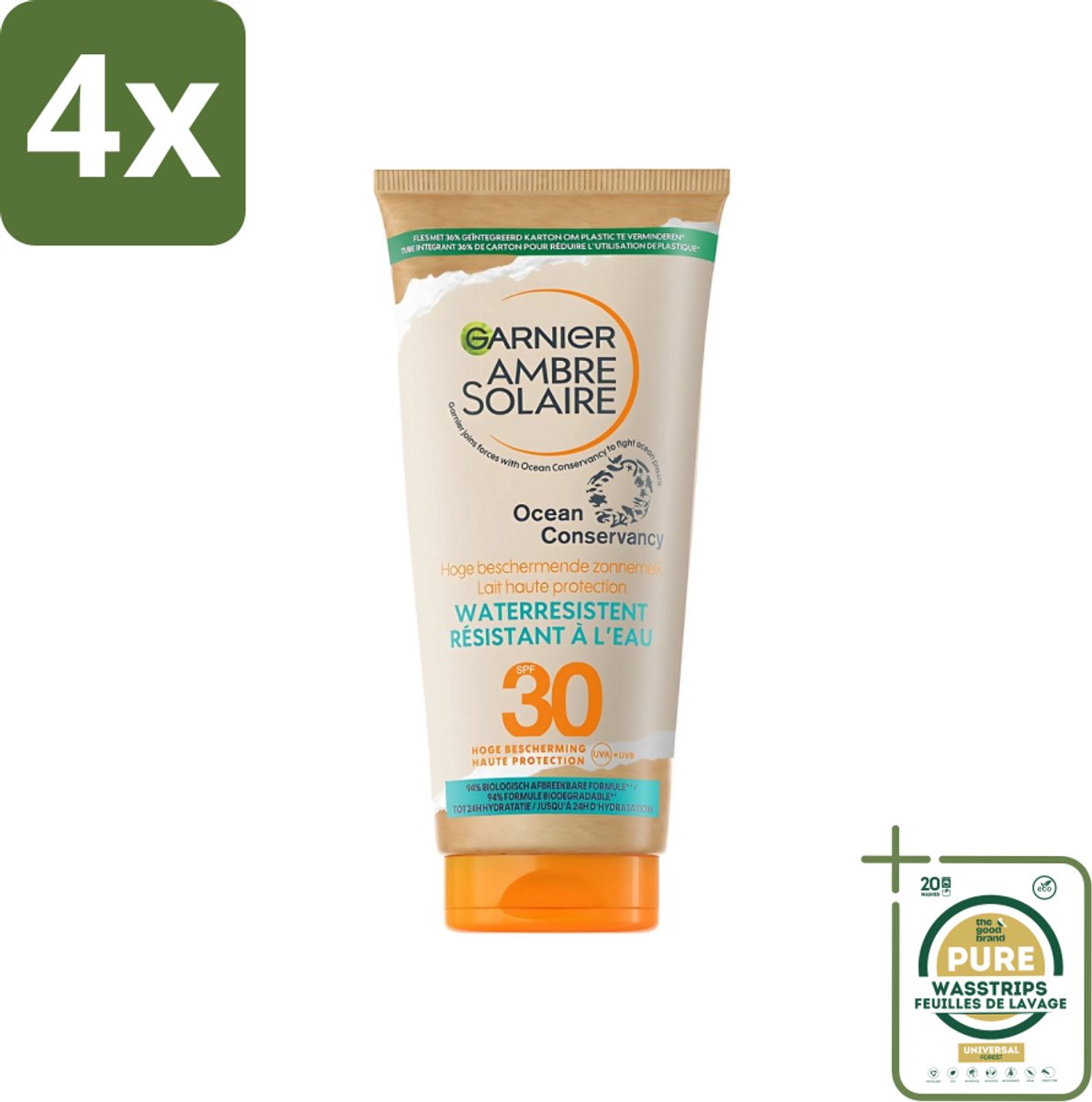 Garnier - Ambre Solaire - Waterresistente Beschermende Zonnebrandmelk - SPF 30 - 175 ml - Voordeelverpakking - 4 stuks - SPF 30 - Waterresistent