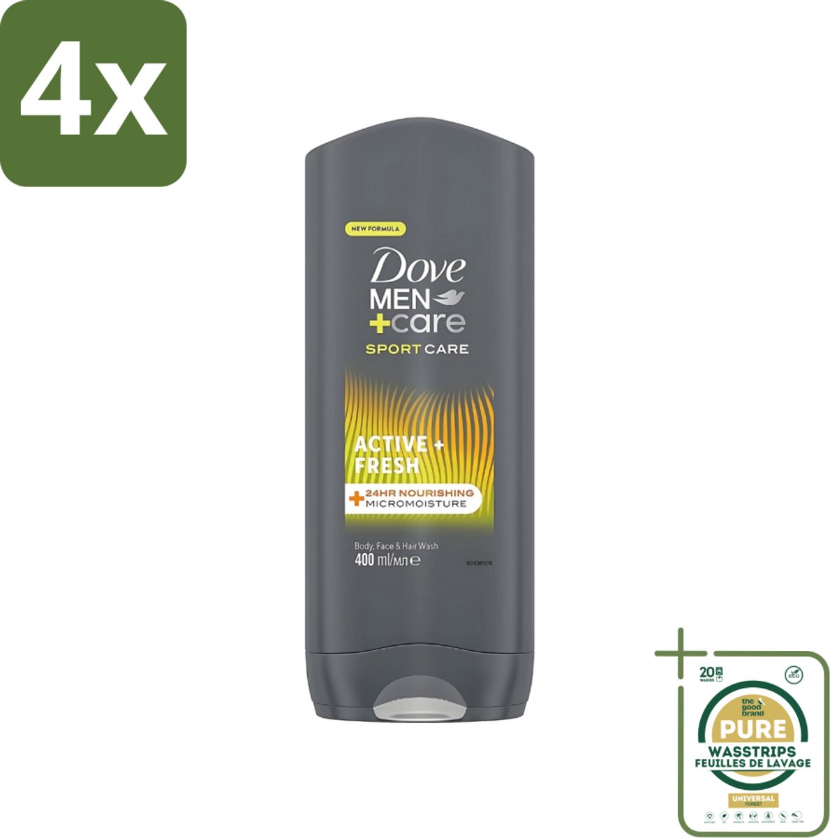 Dove - Douchegel - Men+ Care Active Fresh - Verfrissend en langdurige bescherming - 400 ml - Voordeelverpakking - 4 stuks - Actieve mannen - Energie