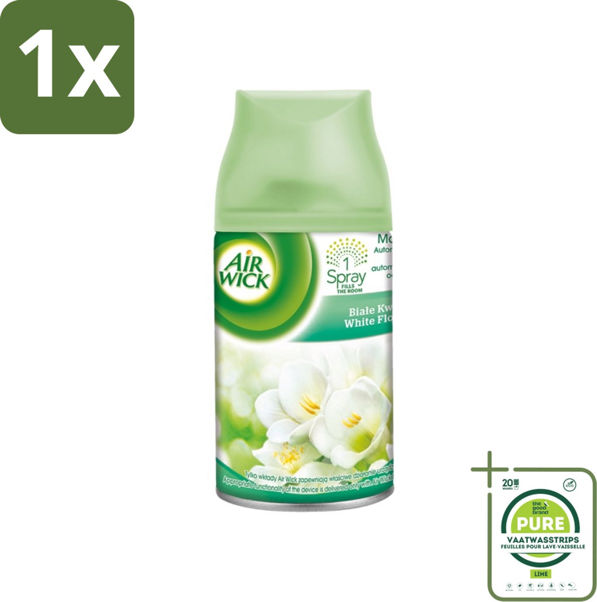 1 x Air Wick - Luchtverfrisser Navulling - Jasmijn & Witte Bloemen - Automatische Spray - 250 ml - Jasmijn En Witte Bloemen - Luchtverfrisser - Geurverspreiding - Automatische Spray - 24/7 Odour Stop Technology