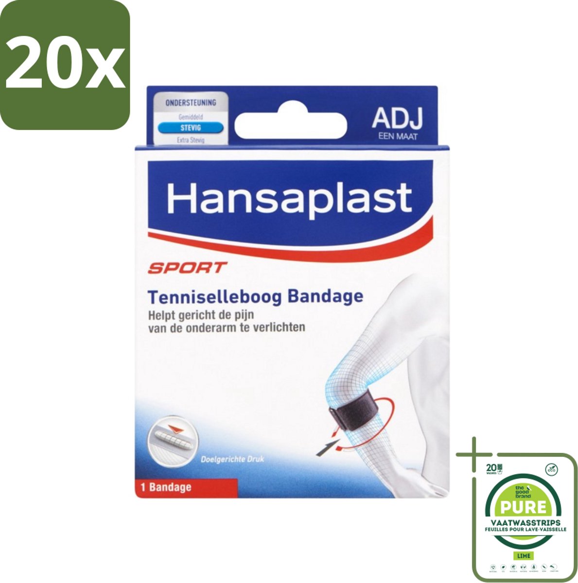 20 x Hansaplast - Sport Tenniselleboog Bandage - Tennisarm Brace - Elleboogbraces - Verstelbaar - Zwart - Grootverpakking - Tenniselleboog - Epicondylitis Lateralis - Onderarmklachten - Sportbandage - Tennisarm Brace