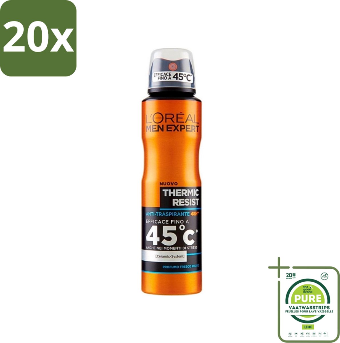 20 x L'Oréal Men Expert Deo Spray - Deodorant - Thermic Resist - 150 ml - Grootverpakking - Deodorant Spray - Thermic Resist - Transpiratie Bescherming - Frisheid - Geur Bescherming