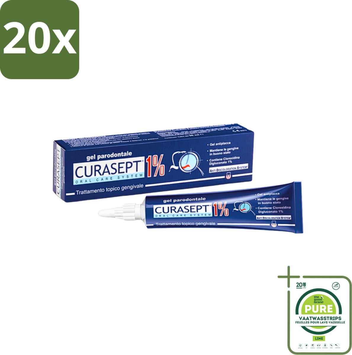 20 x Curasept Parodontaal Gel 1% CHX 30 ml - Grootverpakking - Parodontale Gel - Chloorhexidine Gel - Tandvlees Verzorging - Mondhygiëne - Anti-discoloration