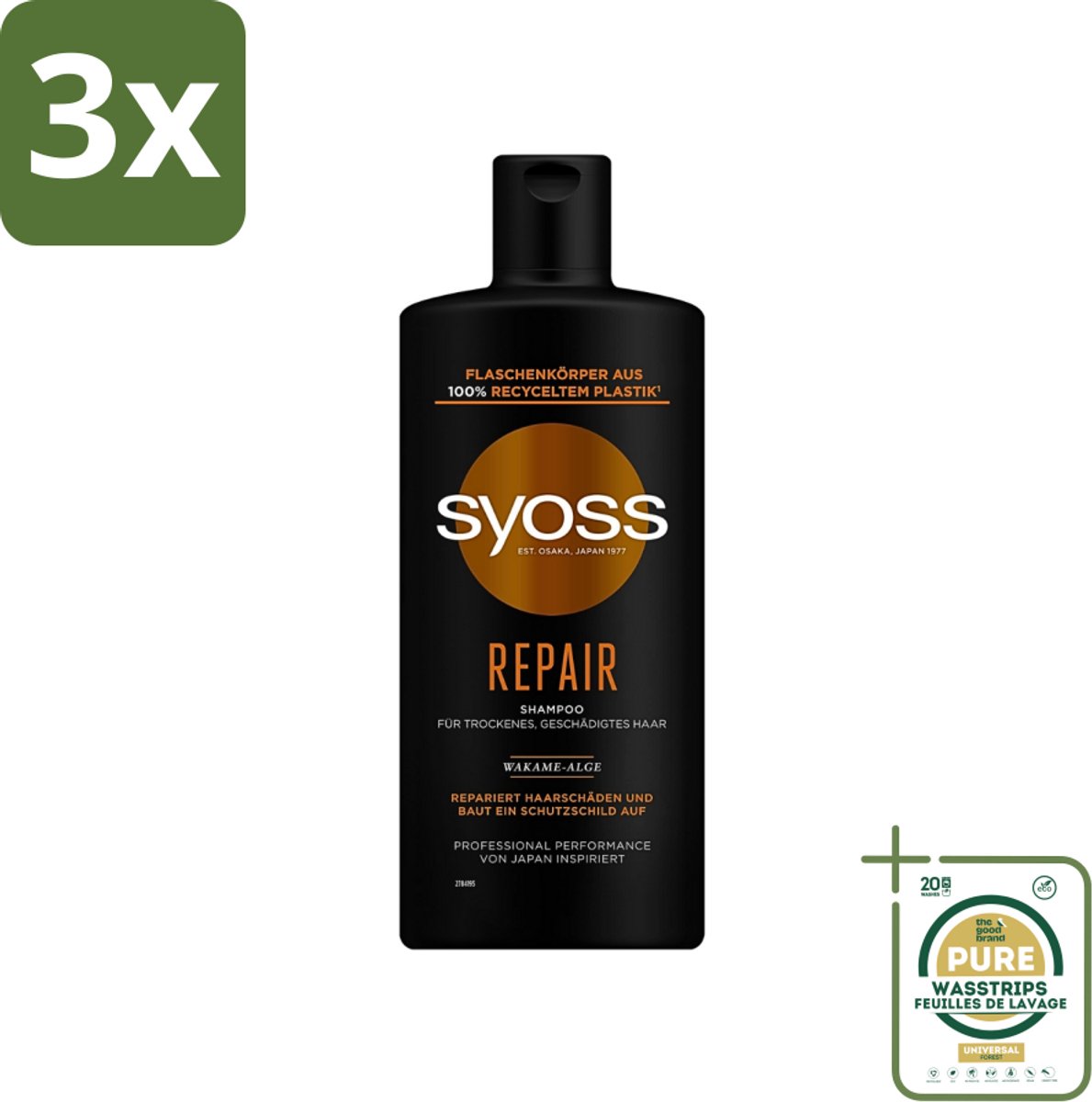 3 x Syoss Repair Shampoo - Shampoo - Herstel - 440 ml - Grootverpakking - Herstel Haar - Beschadigd Haar - Haar Herstellen - Haar Versterken - Haar Hydrateren