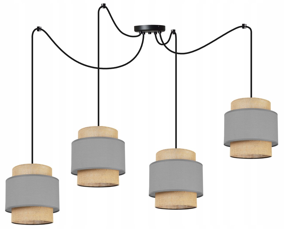 Hanglamp Spider Boho Jute Zwart/Beige/Grijs - 4xE27
