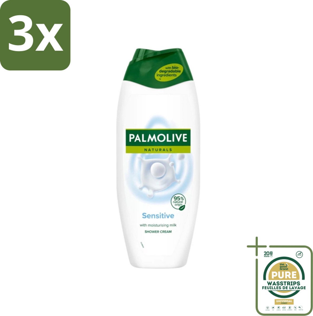 3 x Palmolive Naturals - Douchegel - Sensitive - Voor Gevoelige Huid - 500 ml - Grootverpakking - Douchegel - Gevoelige Huid - Melkproteïnen - Zachte Reiniging - Dermatologisch Getest