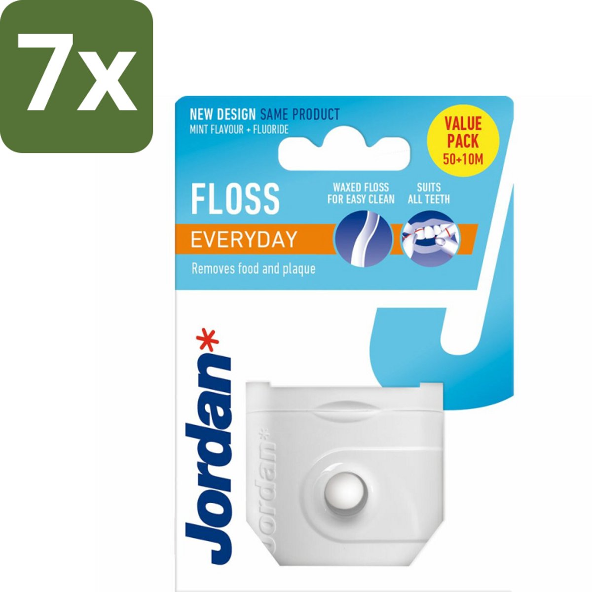 7 x Jordan Floss Everyday 50 meter - Floss - Tandfloss - Mondhygiëne - Tanden Reinigen - Floss Routine