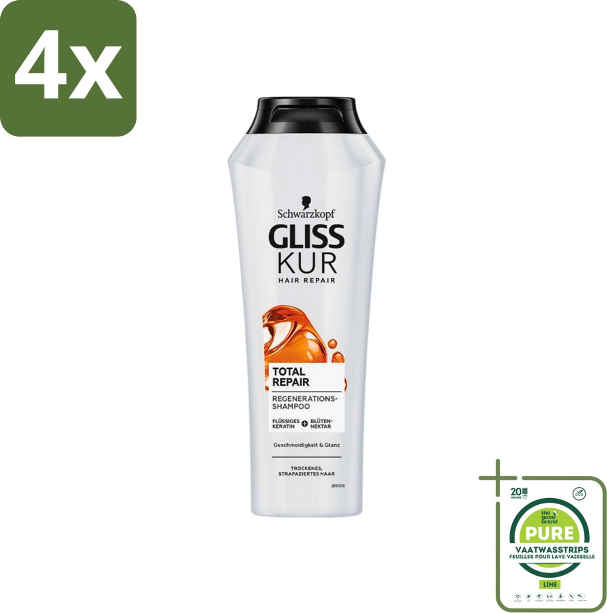 Gliss Kur - Shampoo - Vrouwen - Hydraterende Verzorging - 250 ml - Voordeelverpakking - 4 stuks - Schwarzkopf Gliss Kur Shampoo - Hydraatend haar