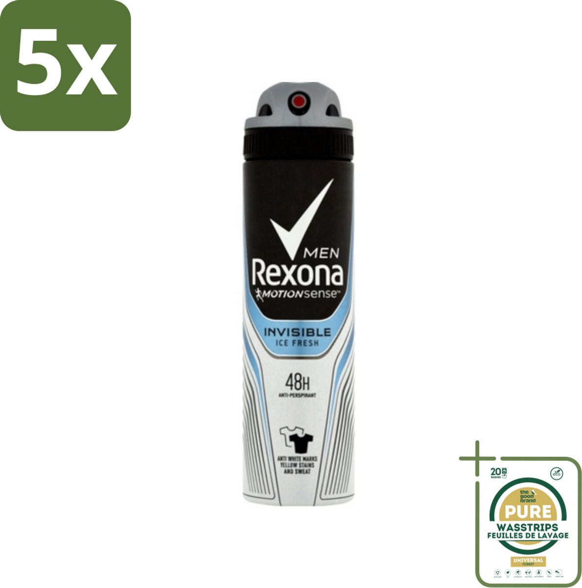 5 x Rexona Men - Invisible Ice Fresh - Deodorant Spray - 150 ml - Grootverpakking - Deodorant Spray - Zweetbescherming - Lichaamsgeur - Mannelijke Deodorant - Frisheid