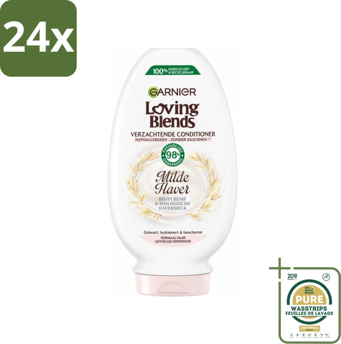 Garnier Loving Blends Milde Haver Conditioner 250 ml - Voordeelverpakking - 24 stuks - Hypoallergene conditioner - Rijstcrème conditioner