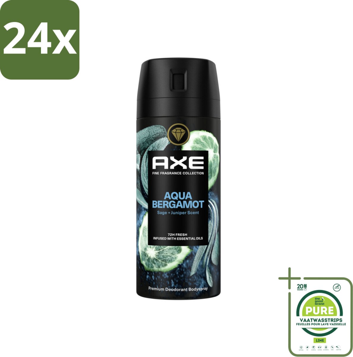 Axe Deodorant Bodyspray Aqua Bergamot 150 ml - Voordeelverpakking - 24 stuks - Aqua Bergamot Deodorant - Bodyspray