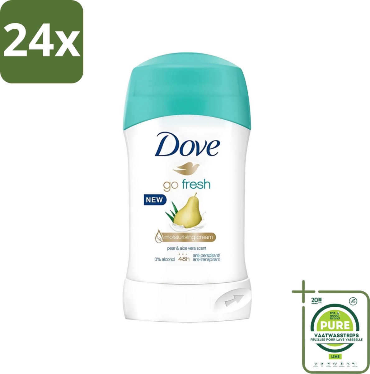 Dove - Deodorant - Stick Go Fresh Pear & Aloe Vera - Frisse geur en bescherming - 40 ml - Voordeelverpakking - 24 stuks - Dove Go Fresh - Deodorant stick