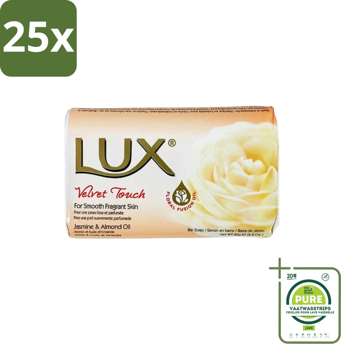 25 x Lux - Zeep - Velvet Touch - Hydraterend - Voor Geurige Huid - 80 g - Grootverpakking - Luxury Soap - Velvet Touch Soap - Hydrating Soap - Floral Soap - Soft Soap