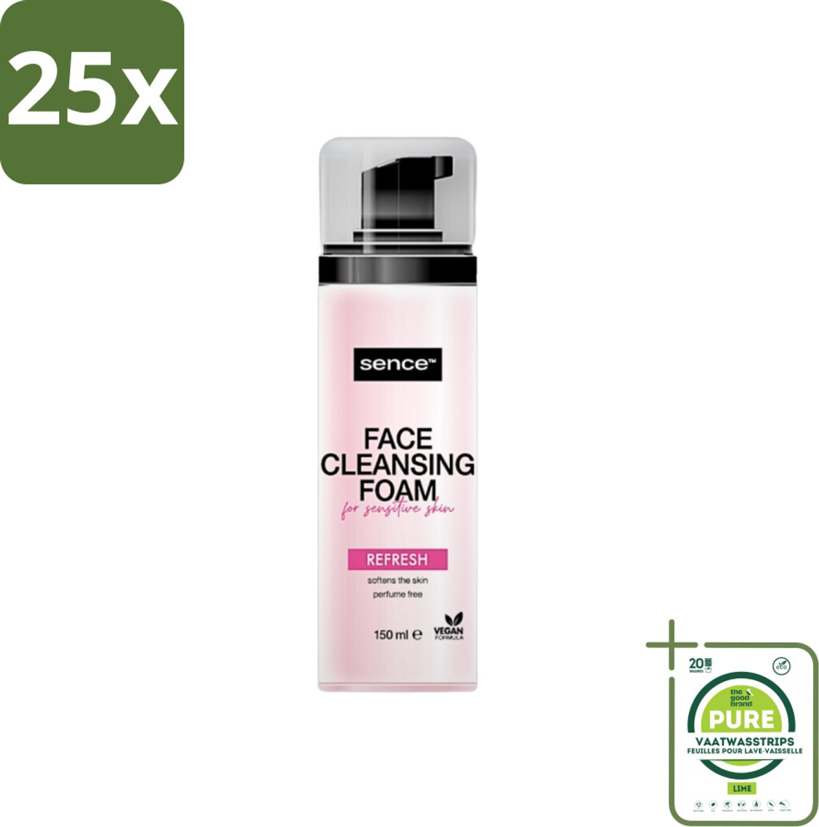 25 x Sence - Gevoelige Huid - Gezichtsreiniger - Foam - 150 ml - Grootverpakking - Gevoelige Huid Reinigen - Gezichtsreiniger Foam - Milde Reiniging - Poriën Reinigen - Make-up Verwijderen