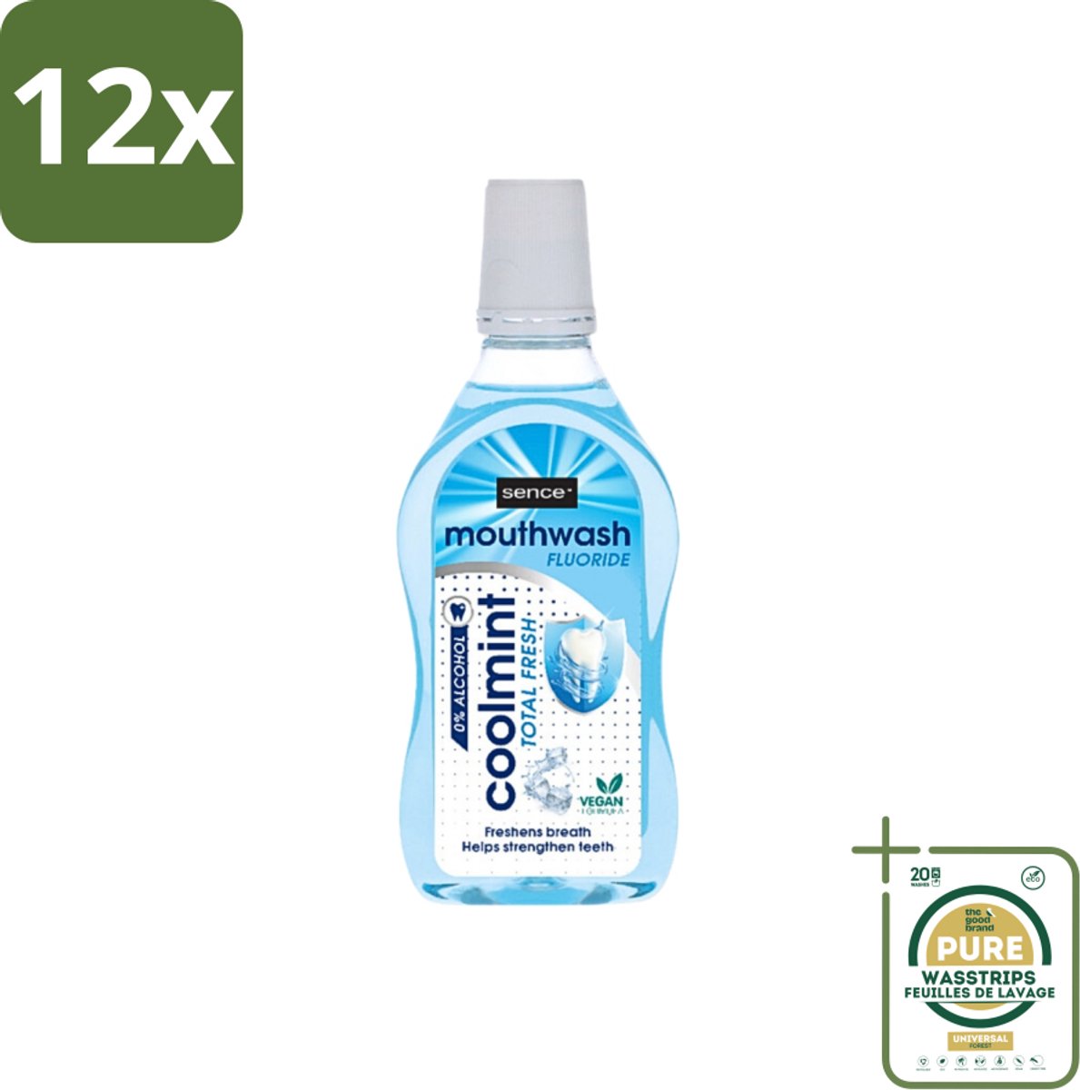 Sence - Fresh Coolmint - Mondwater - Verfrissend - 500 ml - Voordeelverpakking - 12 stuks - Koele mint - Fluoride