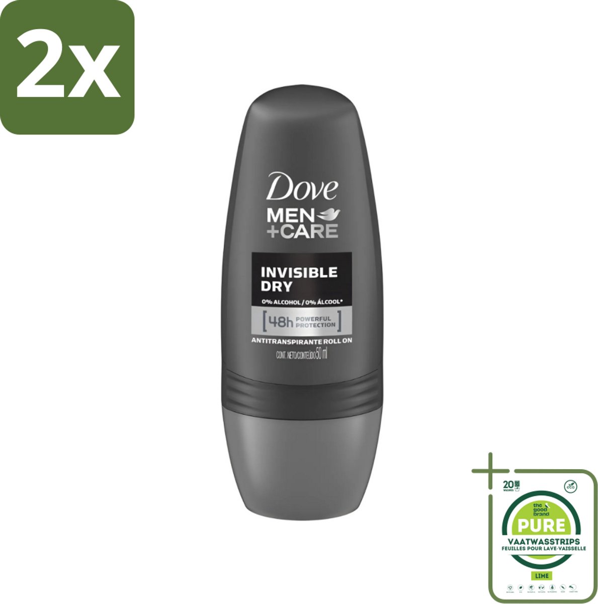 Dove - Deodorant - Roll-on Men Care Invisible Dry - Voor een droge huid - 50 ml - Voordeelverpakking - 2 stuks - Dove Men+Care Invisible Dry - Roll-on deodorant