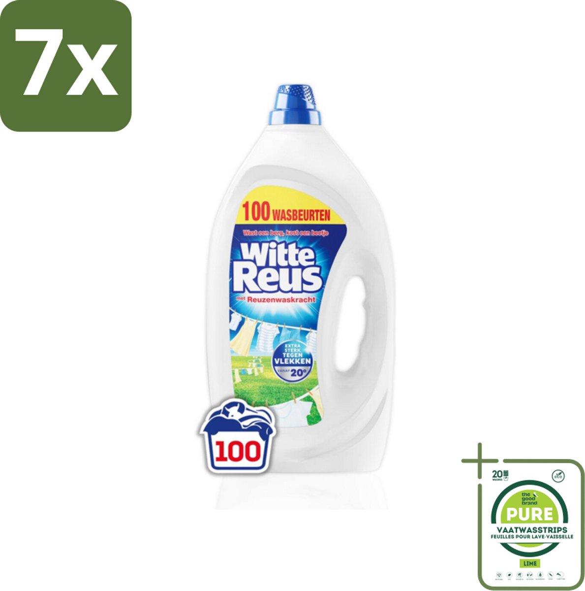 7 x Witte Reus Wasmiddel Gel 100 Wasbeurten 4,5 liter - Grootverpakking - Wasmiddel - Witte Reus Gel - Vloeibaar Wasmiddel - Wasbeurten - Vlekken Verwijderen