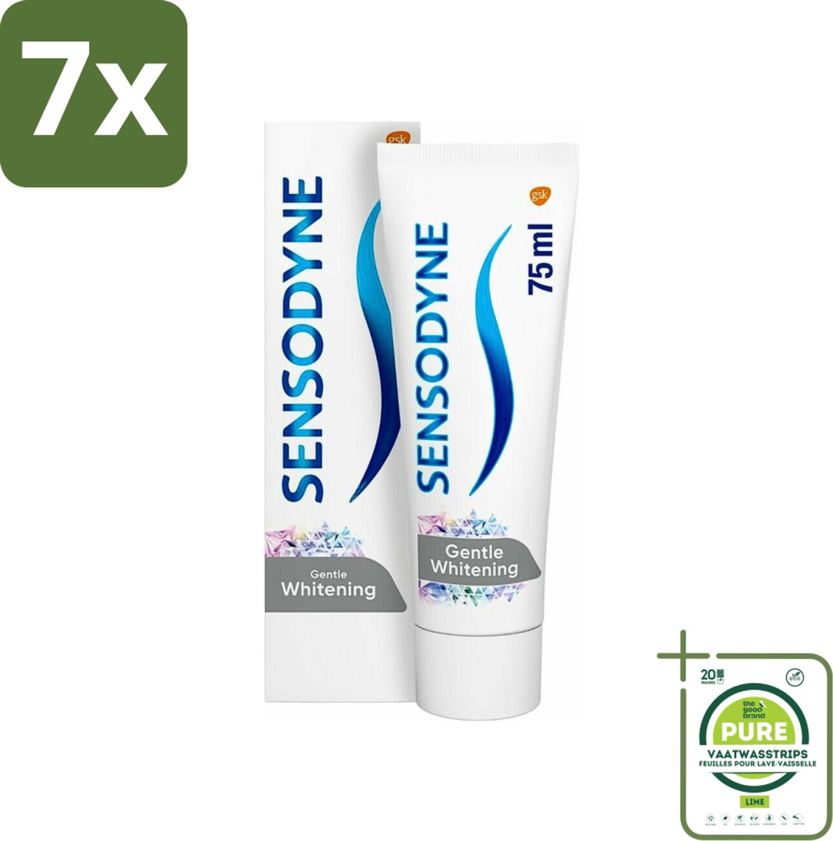 7 x Sensodyne - Tandpasta - Gentle Whitening - Milde Reiniging - 75 ml - Grootverpakking - Gevoelige Tanden - Tandpasta - Witte Tanden - Glazuur Beschermen - Gevoeligheid Verlichten