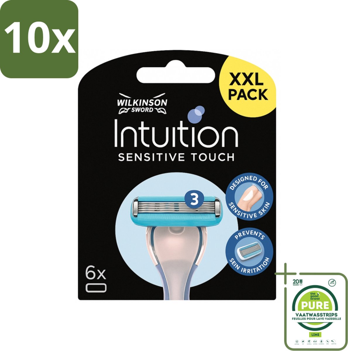 10 x Wilkinson - Navulmesjes Intuition Sensitive Touch - Met Verzorgende Gel - 6 scheermesjes - Grootverpakking - Scheermesjes - Gevoelige Huid - Verzorgende Gel - Aloe Vera - Vitamine E