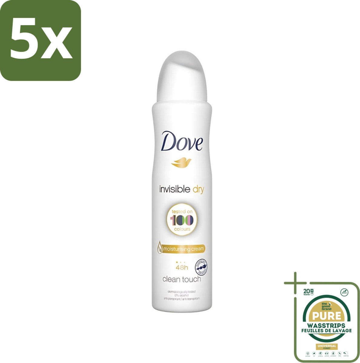 5 x Dove - Deodorant - Invisible Dry - Onzichtbare bescherming - 250 ml - Grootverpakking - Onze Bescherming - Onzichtbaar - Zweet En Geur - Vlekken - Donkere Kleding
