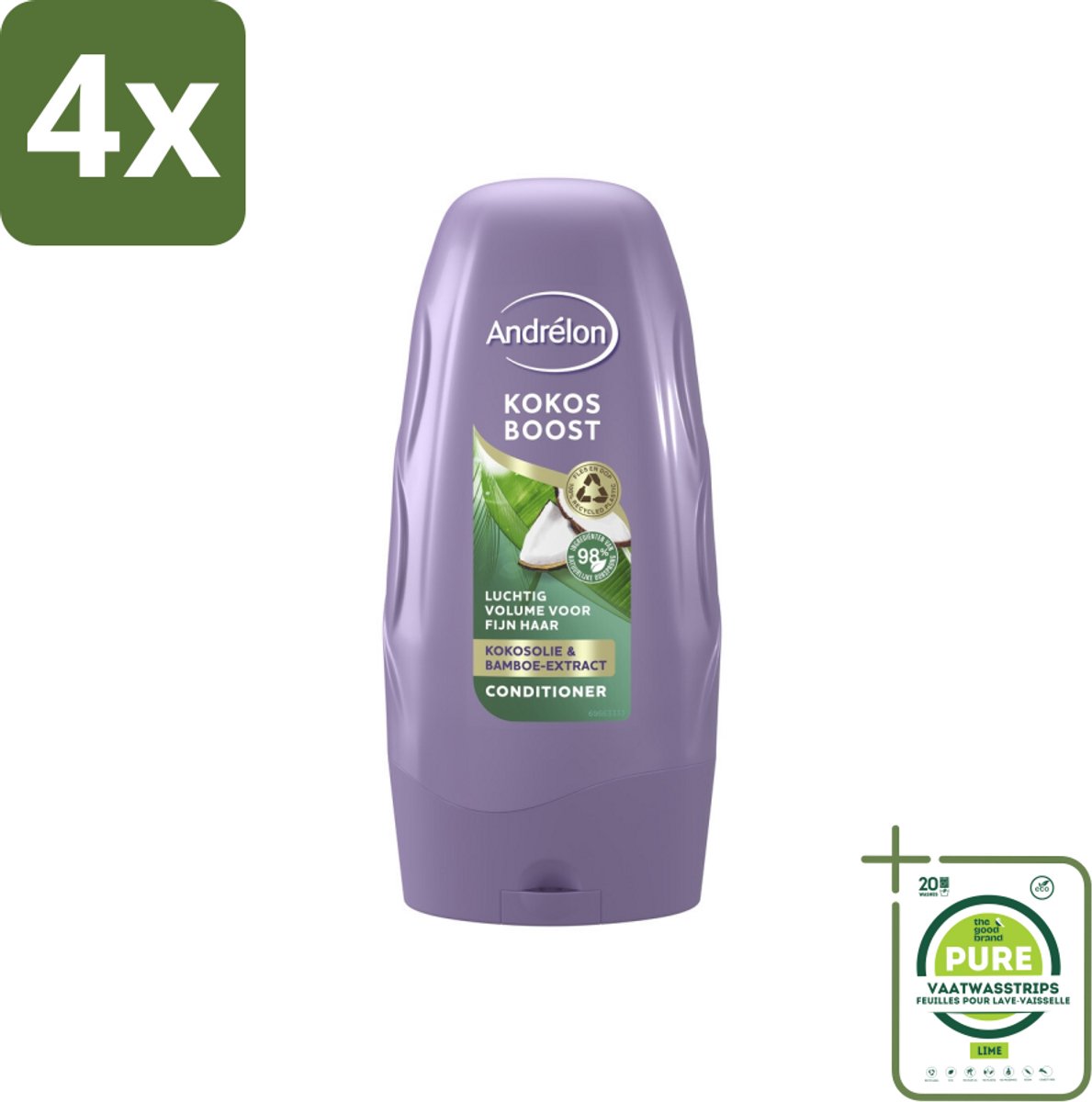 Andrélon - Kokos Boost - Conditioner - Intensieve Voeding - 250 ml - Voordeelverpakking - 4 stuks - Fijn haar - Volume