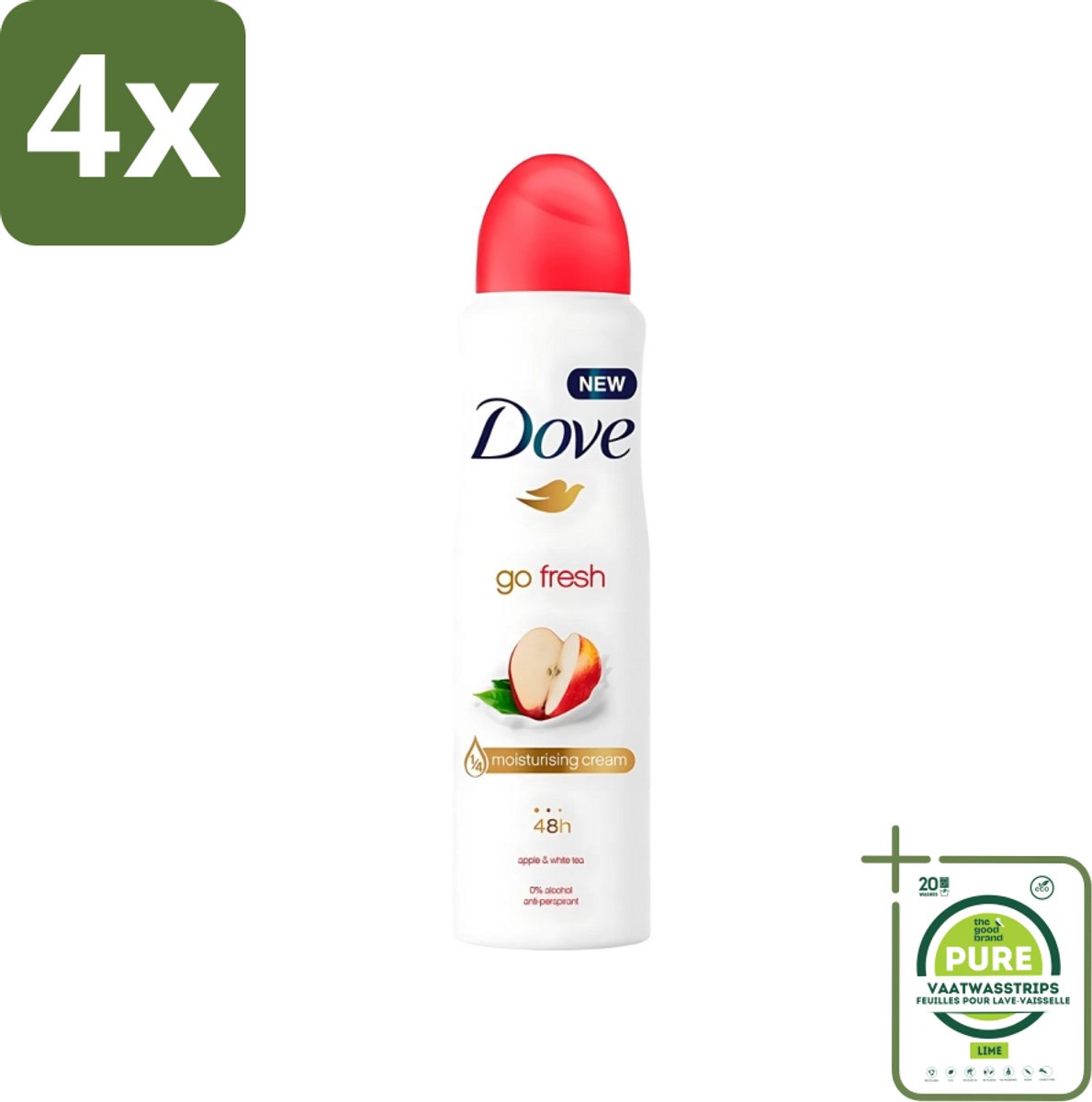 Dove - Deodorant - Go Fresh Apple & White Tea - Verfrissend en fruitig - 250 ml - Voordeelverpakking - 4 stuks - Dove Go Fresh Apple & White Tea - Deodorant spray