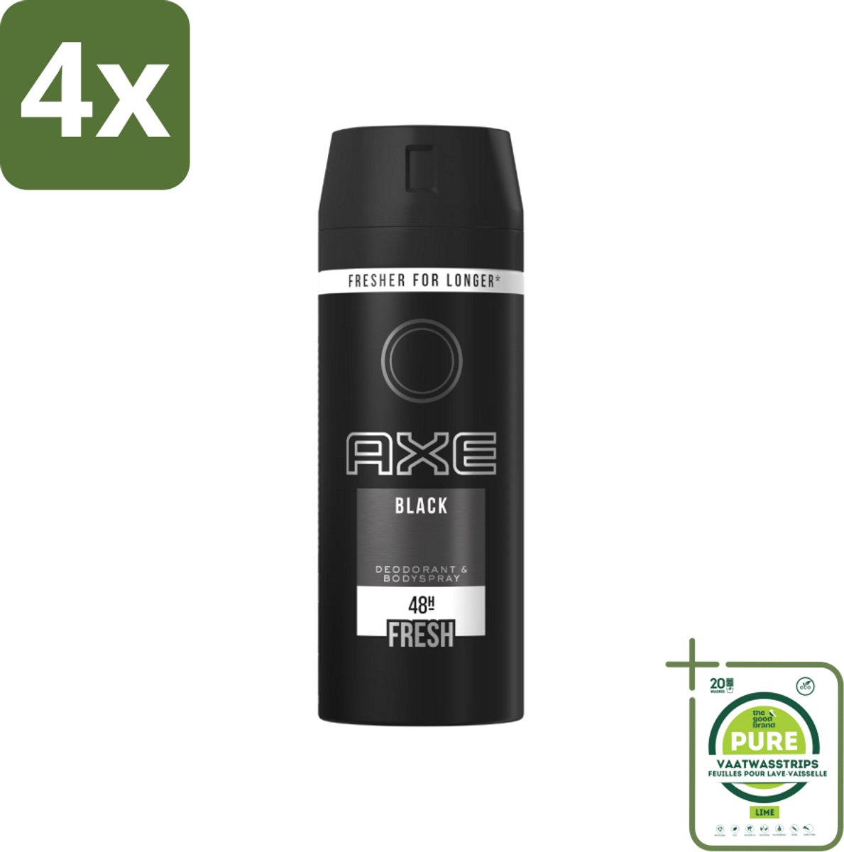 Axe Deodorant Bodyspray Black 150 ml - Voordeelverpakking - 4 stuks - Axe Deo Black Spray - Anti-transpirant